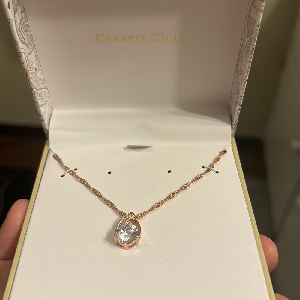 Cute Rose CZ teardrop necklace .
